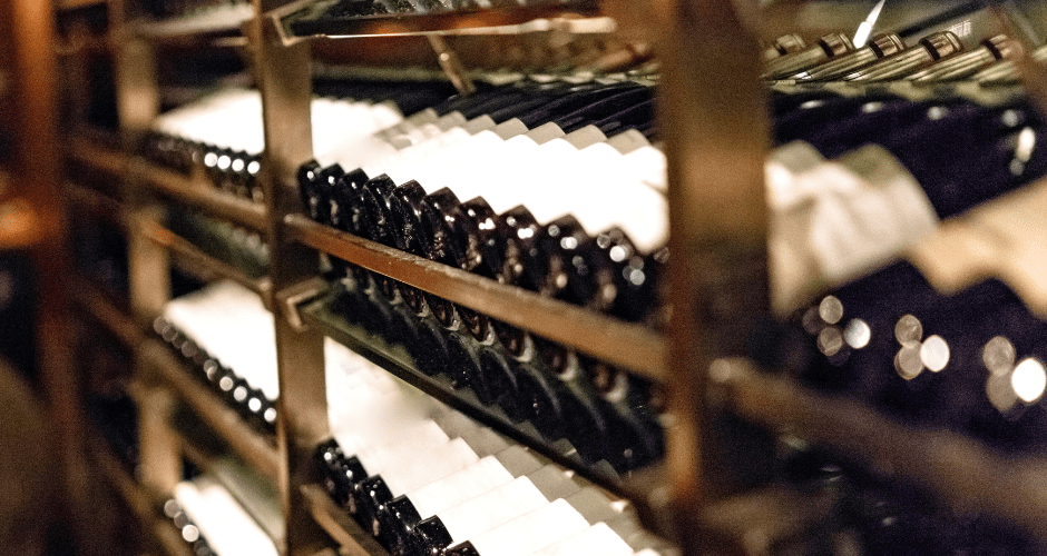 Wine on shelves of winery