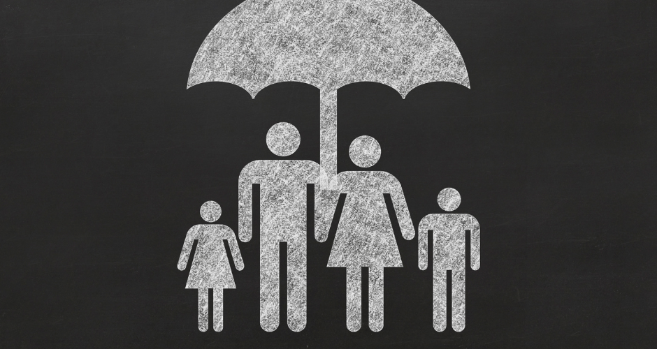 Drawing of a family under an umbrella